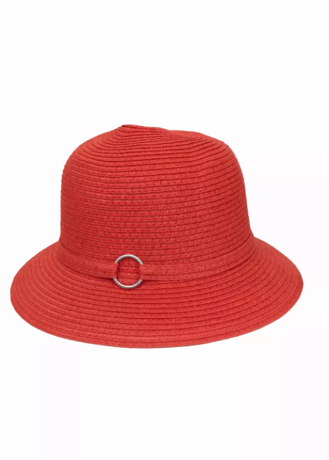 Magid Straw Metal Ring Bucket Sun Hat — RED