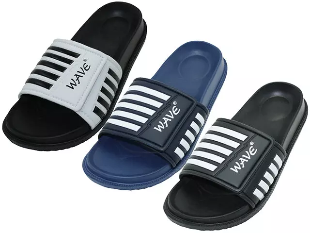 S2060-B - Wholesale Big Boy's "Easy USA" Velcro Upper with Black/White Stripe Upper Slide Sandal