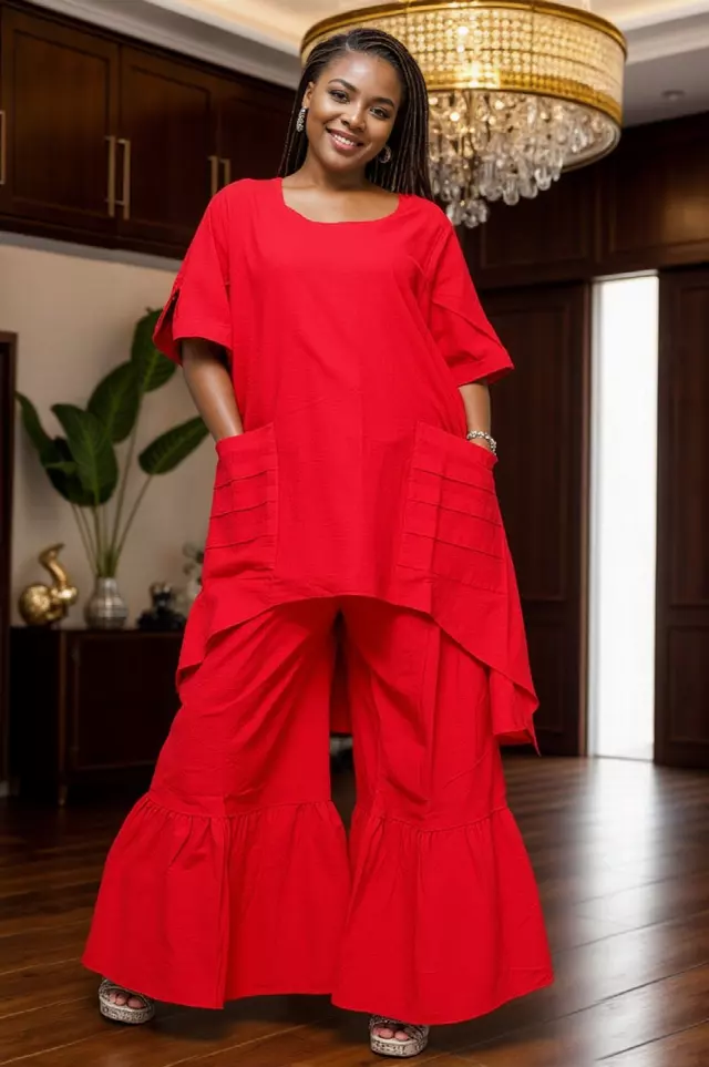 7864 L Linen 2pc Pant Set Authentic African Design - $25 Each (3 pcs per pack) — One Size / Print-1303B