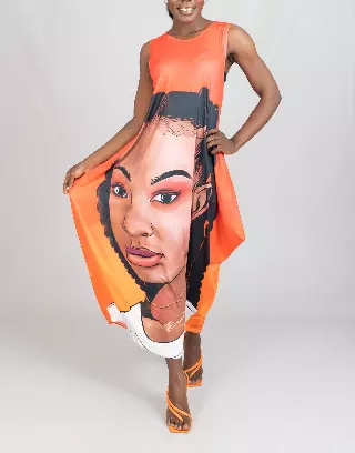 23021- Women's Plus Size Maxi Dress Digital Face-Print Knit Maxi Dress - One Size (3-PCS PRE-PACK) ($20.00 Each)
