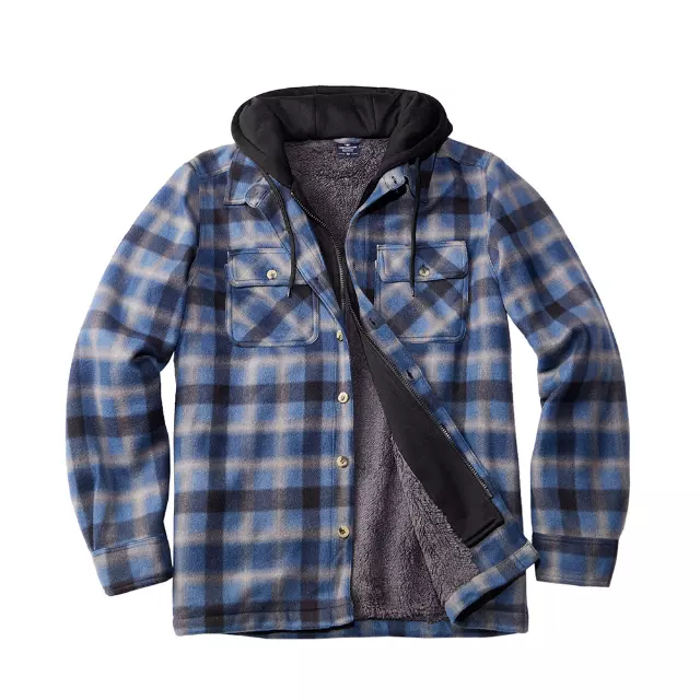 Men’s Berber Lined Plaid Jacket - Style #MFJ170 -$15.50/Unit - 12 PCS/CS - PLEASE SEE DESCRIPTION — Blue Grey