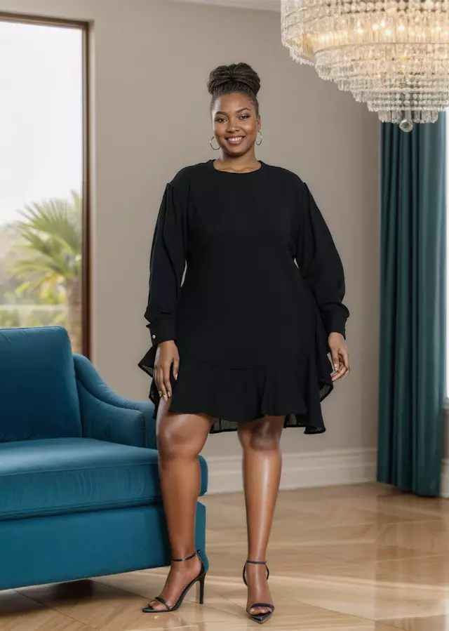 26011 -Women's Long Sleeves Elegant Midi Dress - $15.00 Each (3 pcs per pack) — Free Size / Black