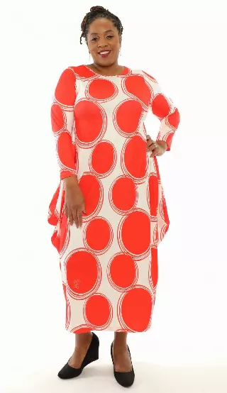 CHH22094 ON SALE!!!Circle Print Knit Maxi Dress- One Size (3-PCS Per Pack) ($12.00 Each) — 3-Pcs PRE-PACK / RED/WHITE