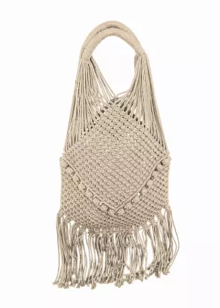 Magid Natural Cotton Macrame Fringe Shoulder Bag — 002-NATURAL