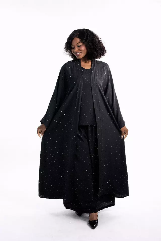 26029 - Women's Long Sleeves 3-Pcs Duster Set - $30 Each (2-Pcs Pre Pack) — Black / (M/L) + (XL/XXL) 2-Pcs