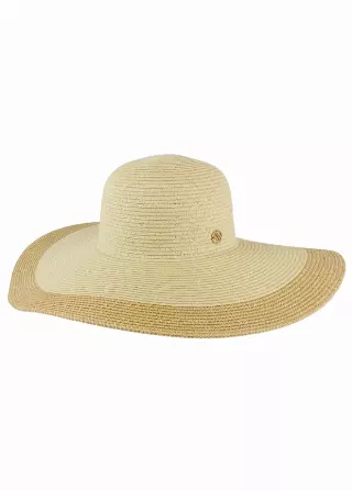 Adrienne Vittadini Large Brim Straw Color Block Floppy Hat — NATURAL/TOAST