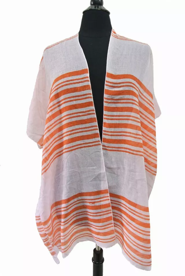 BF720 Colorful Stripe Pattern Spring Kimono — Orange