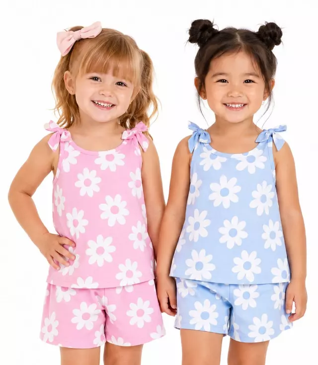 GIRLS PINK Top With Bows On Straps Woven Short Set - 2850302