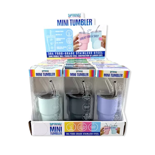 Stainless Steel 2oz Insulated Mini Shot Tumblers - 12 Pieces Per Retail Ready Display 25943