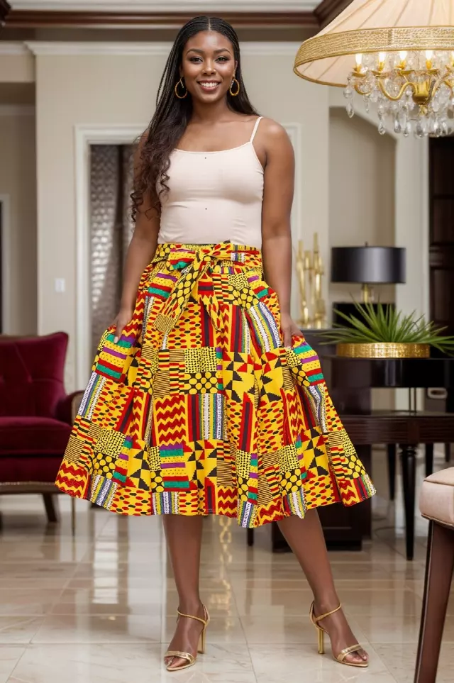 7012 - NEW PRINTS!! African Print Mid Length Skirt 28" (3/pk_ Free Size - $18.00 Each — One Size / Print-557