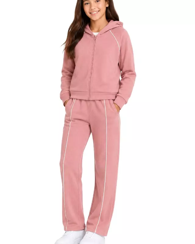 Girls' Hoodie & Track Pants Set #N18 — Pink / 6-8-10-12-14
