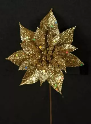 XP1012gold – 4” Sparkle/Glitter poinsettia pick “dz”