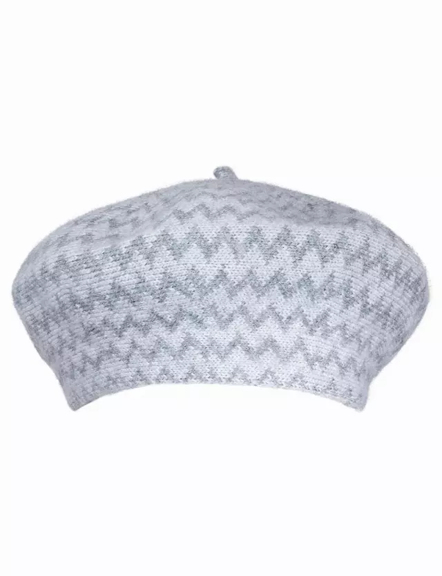Adrienne Vittadini Chevron Printed Knit Beret — GRAY