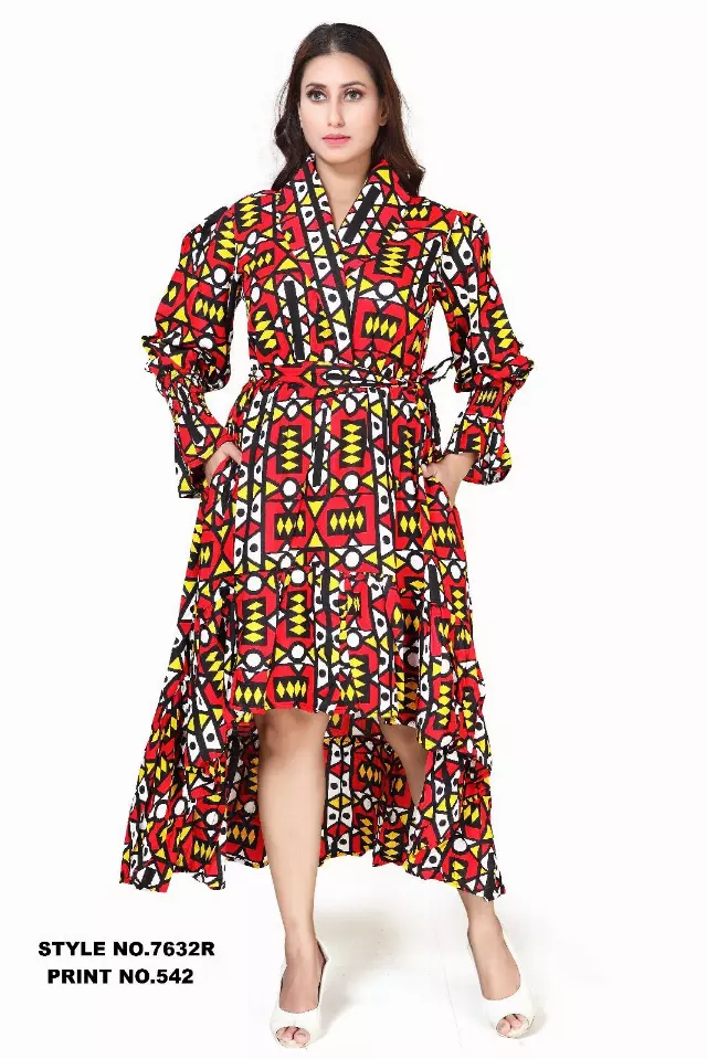 7632R - ON SALE!!! African Print Hi-Low with Ruffle Dress - (3/pk) - Free Size - $12.50 Each — Free Size / Print-542