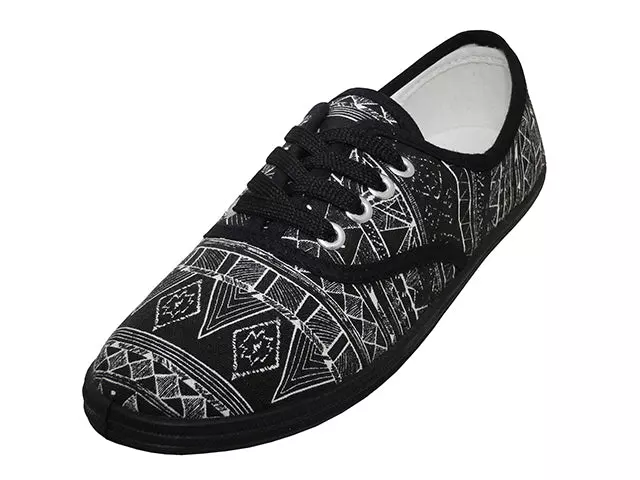 W6202 - Wholesale Women's "Easy USA" Canvas Aztec Printed Black/White Printed Lace Up shoe — \Aztec Print (W6202) / 6-11 Assorted