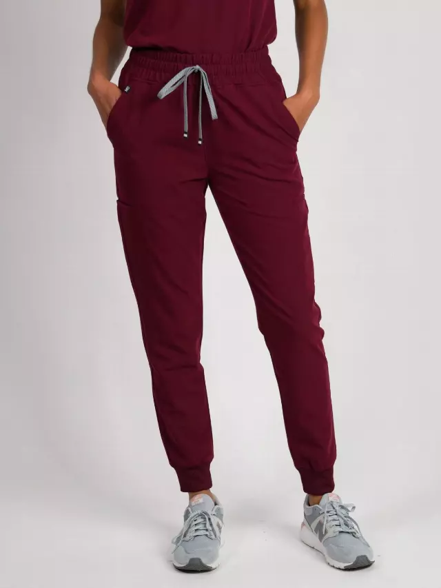 Madison | High-Waisted Jogger Scrub Pants — Wine / L