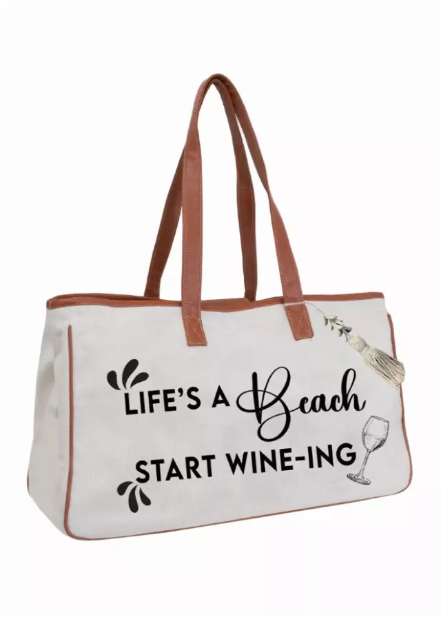Magid Canvas Wine Tote "LIFE'S A BEACH START WINE-ING"