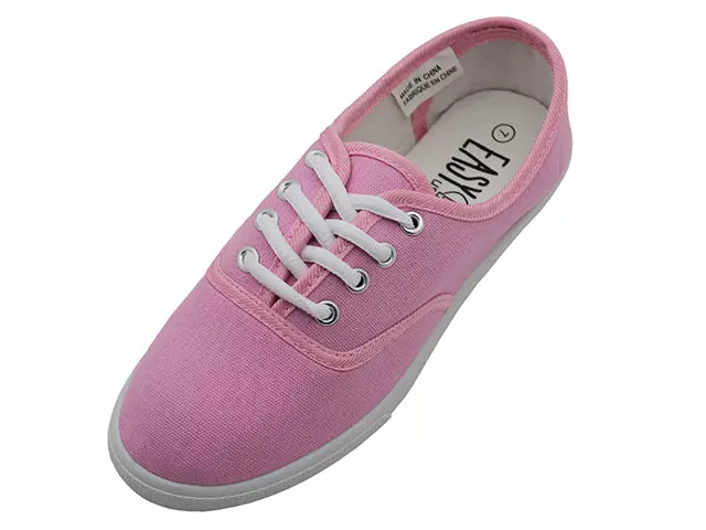 S324L - Women's "Easy USA" Comfortable Casual Canvas Lace Up Shoes — Baby Pink (S324L-BABY PINK) / 6-11 Assorted