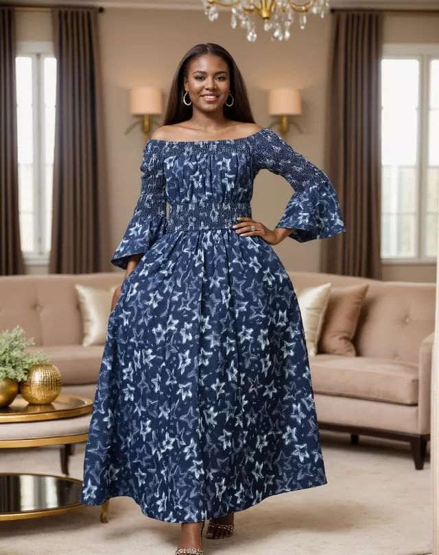 7556 -NEW PRINTS ALERT!!!! Off Shoulder Maxi Dress in Ankara Prints - $25.00 Each (3 pcs per pack) — Free Size / Print-176
