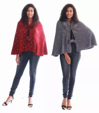 18022- Vintage-Inspired Cozy Winter Cape with Fuzzy Collar - Assorted Colors (6-PCS PRE-PACK)