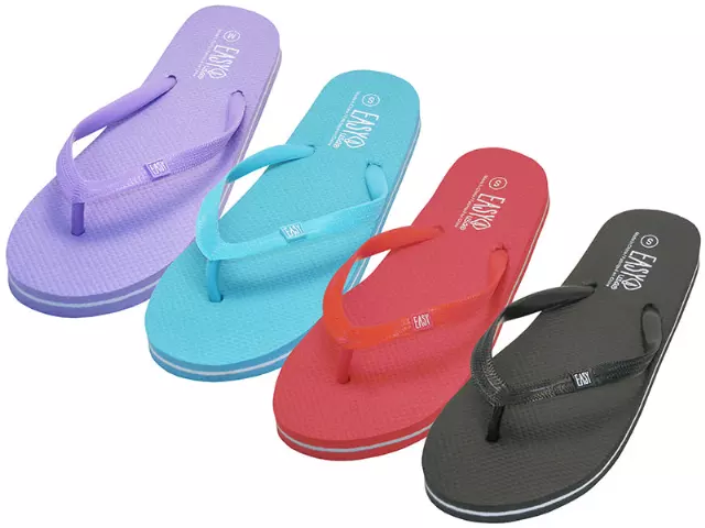 S8069L - Women's "Easy USA" Soft Comfortable Rubber Zori Flip Flops — Assorted - Black, Purple, Red & Blue (S8069L-A) / M-XL Assorted
