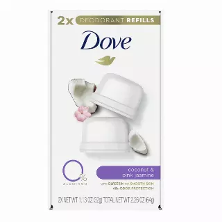 Dove Refillable Deodorant Refill Kit Deodorant For Women Coconut & Pink Jasmine 0% Aluminum 1.13 oz 2 Refills
