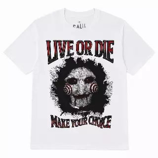 SAW MOVIE T-SHIRT LIVE OR DIE T-SHIRT WHITE