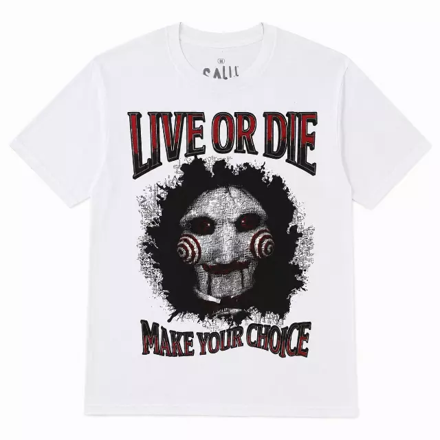 SAW MOVIE T-SHIRT LIVE OR DIE T-SHIRT WHITE