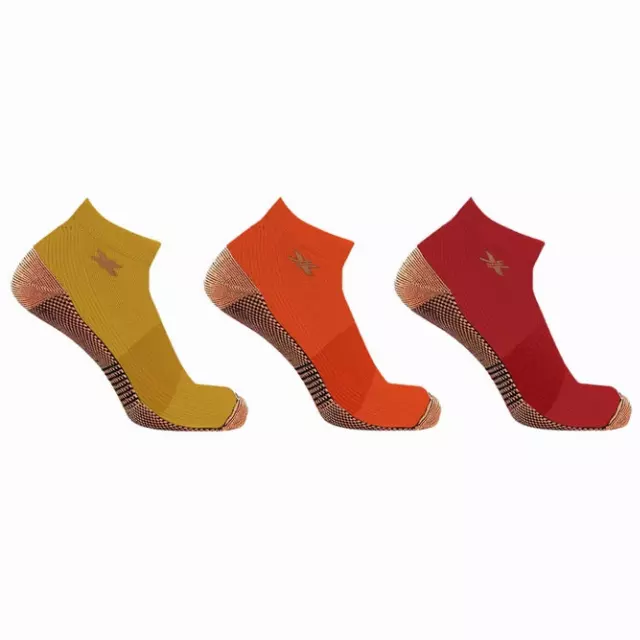 COPPER-INFUSED ANKLE SOCKS (3-PAIRS PACKED TOGETHER) — Sunset Glow / Small/Medium