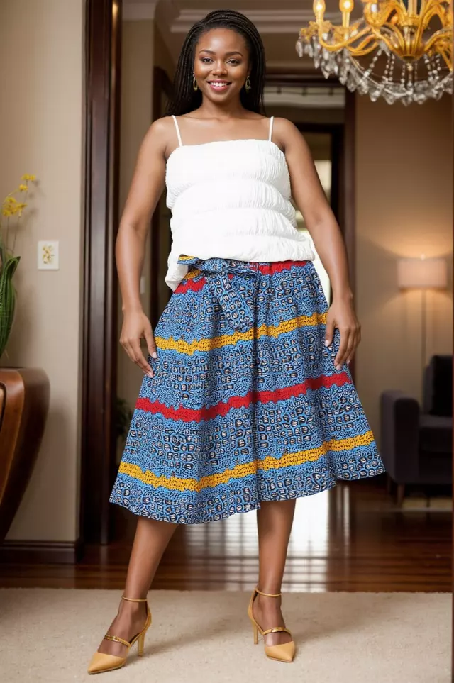 7012 - NEW PRINTS!! African Print Mid Length Skirt 28" (3/pk_ Free Size - $18.00 Each — One Size / Print-463
