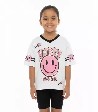 GIRLS PINK Oversized T-Shirt Happy Face Screen Top and Biker Legging - 2284704