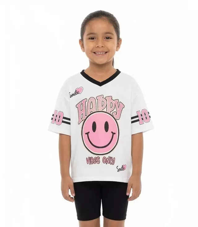 GIRLS PINK Oversized T-Shirt Happy Face Screen Top and Biker Legging - 2284704