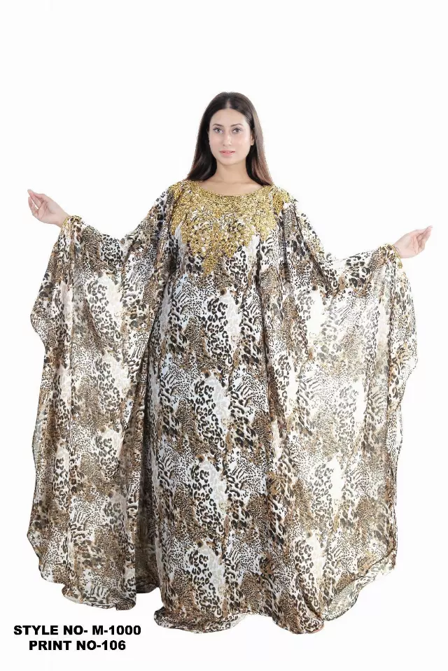M1000 - Chiffon Beaded Leopard Kaftan - (3 Pcs Pre pack) - $50 Each — One Size (4-22) / Print-106