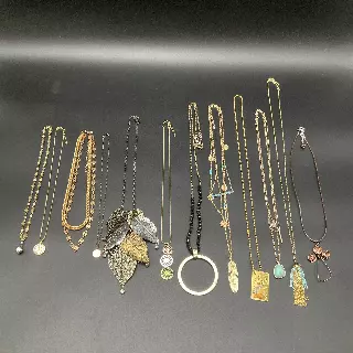 Mixed Costume Jewelry Necklace Lot 12 Boho Leaf Tassel Cherished Teddies 1998