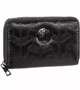 Rebecca & Rifka Patent Geometric Quilt Medallion Zip Indexer Wallet — BK/BK