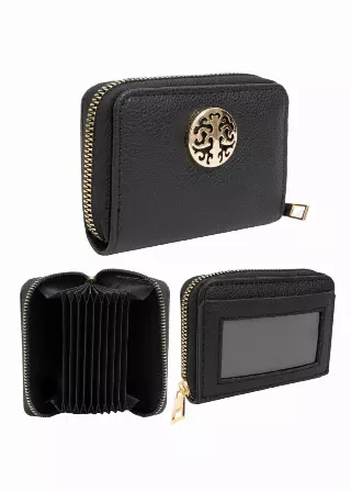 Rebecca & Rifka Pebble Medallion Zip Accordion Wallet — BK/GD