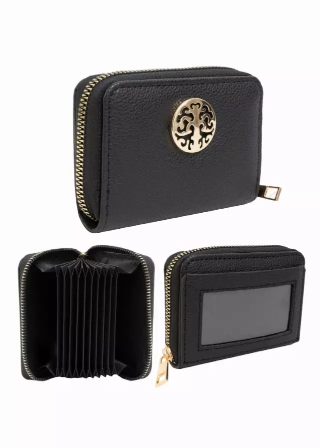 Rebecca & Rifka Pebble Medallion Zip Accordion Wallet — BK/GD