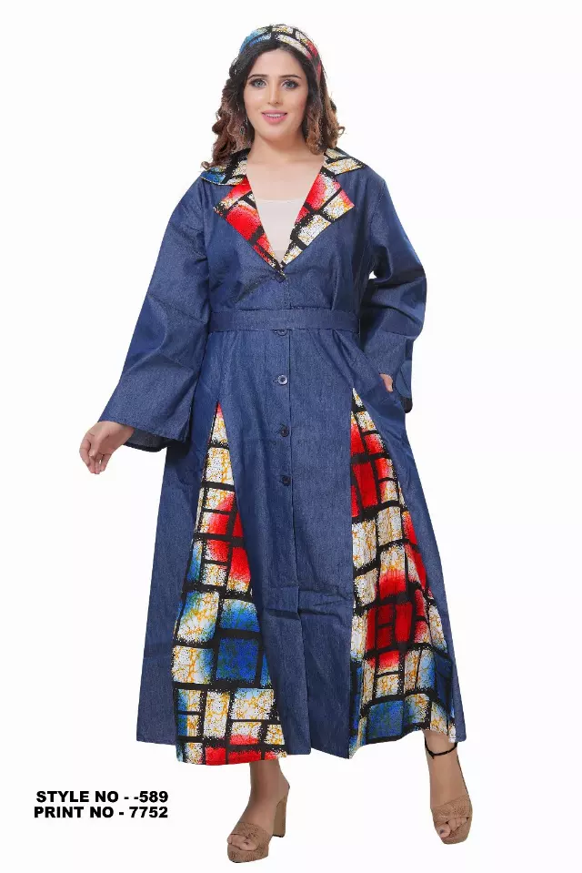 7752- Denim with Print Dress - $20.00 Each — Free Size / Print-589