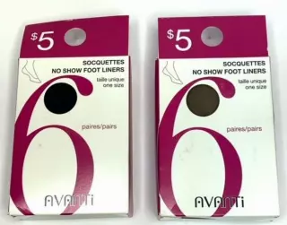 #6-94406 Avanti Nylon No Show Foot Liners $1.50 per pack of 6 (10 Packs)