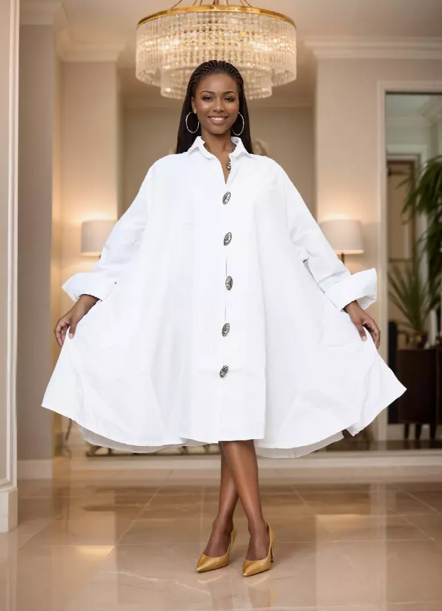 243 - Big Button Down Solid Colors Authentic African Tunic Dress (3 PCS PRE-PACK) - $25.00 EACH — One Size (4 - 24) / Print-26001