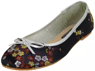 S9200L - Women's "Easy USA" Satin Brocade Ballet Flat Shoes — Black (S9200L-B) / 6-11 Assorted
