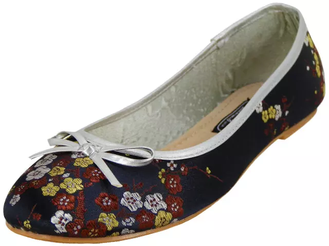 S9200L - Women's "Easy USA" Satin Brocade Ballet Flat Shoes — Black (S9200L-B) / 5-10 Assorted