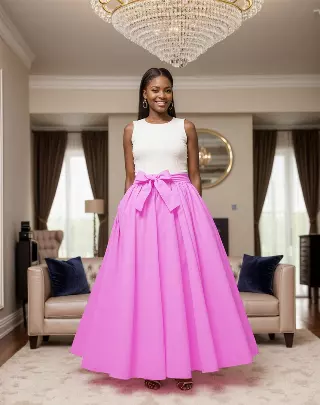 7001S - 8 Panel Solid Color Skirt - Authentic African Wax (3-PCS PRE-PACK)- $25 Each — One Size (4-18) / PINK / 3-Pcs Per Pack