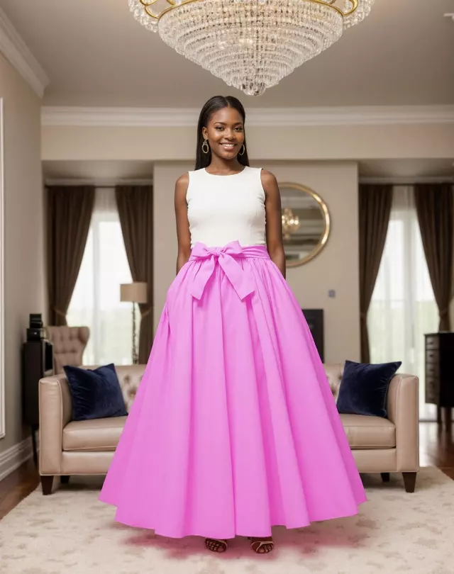 7001S - 8 Panel Solid Color Skirt - Authentic African Wax (3-PCS PRE-PACK)- $25 Each — One Size (4-18) / PINK / 3-Pcs Per Pack