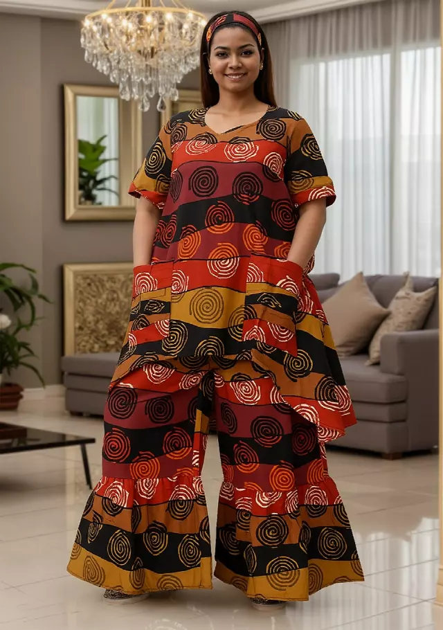 7864 Authentic African Print 2pc Pant Set - $30.00 Each (3 pcs per pack) — Free Size / Print-653
