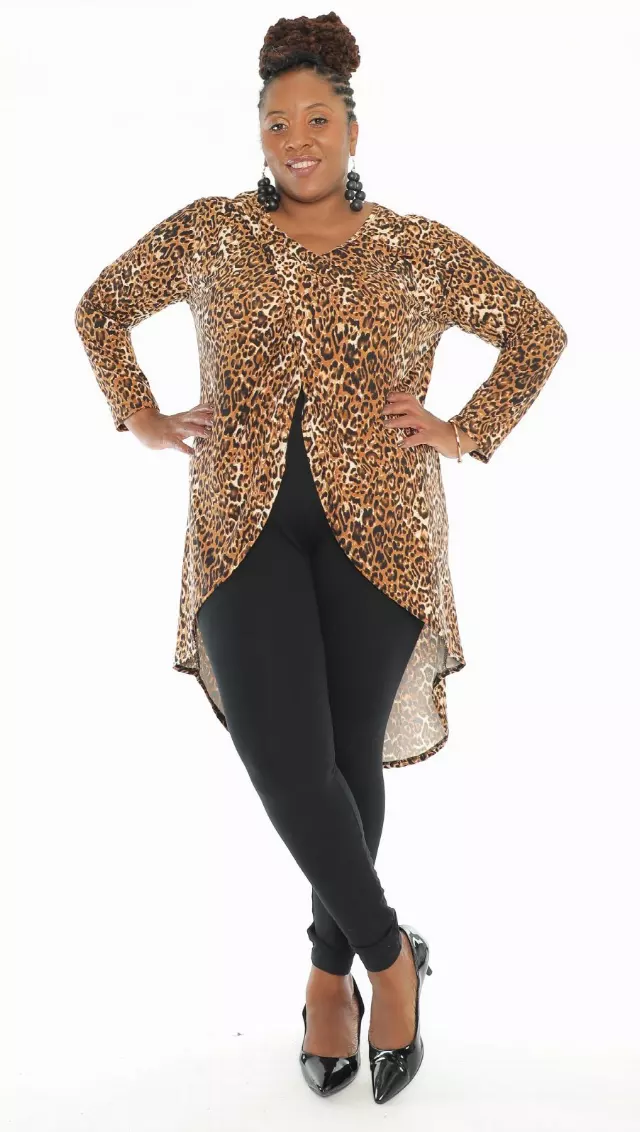 CHH-20031 - ON SALE!! High Low Split Front Top - Full Sleeves (6-PCS PER-PACK - Leopard Print) ($7.5 Each )