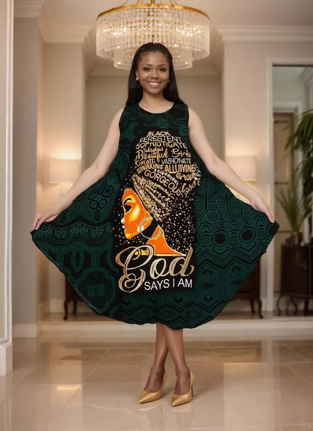PNA-1434 - "God Say I Am" Umbrella Dress With Scarf - (6-PCS PRE-PACK) ($8 Each)