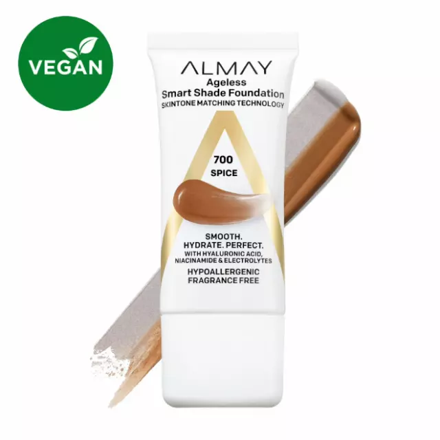 Almay Ageless Smart Shade Liquid Foundation Makeup, Hypoallergenic, 700 Spice, 1 fl oz
