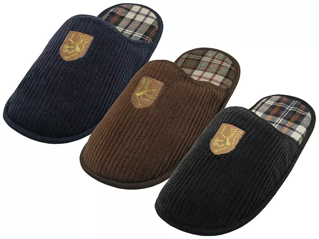 S599M-P - Wholesale Men's "Easy USA" Cotton Corduroy with Embroidery Upper House Slippers