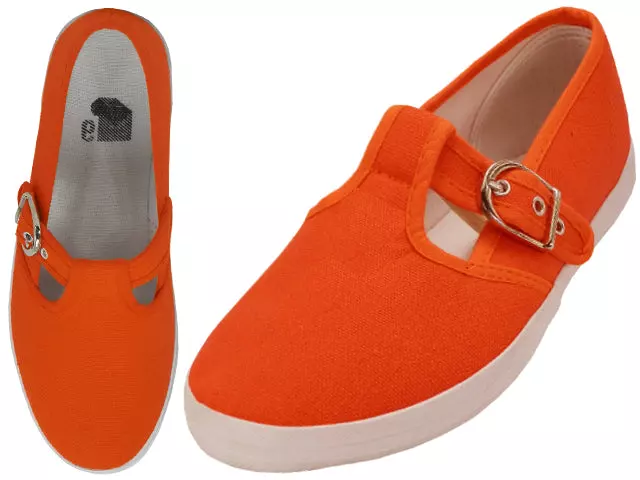 U245L - Women's T-Strap Canvas Shoes — Mandarin Red (U245L-R) / 6-10 Assorted